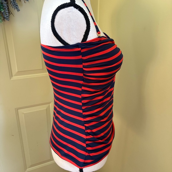 NWOT MICHAEL KORS Red and Navy Ruched Swim Top size L - Picture 3 of 12